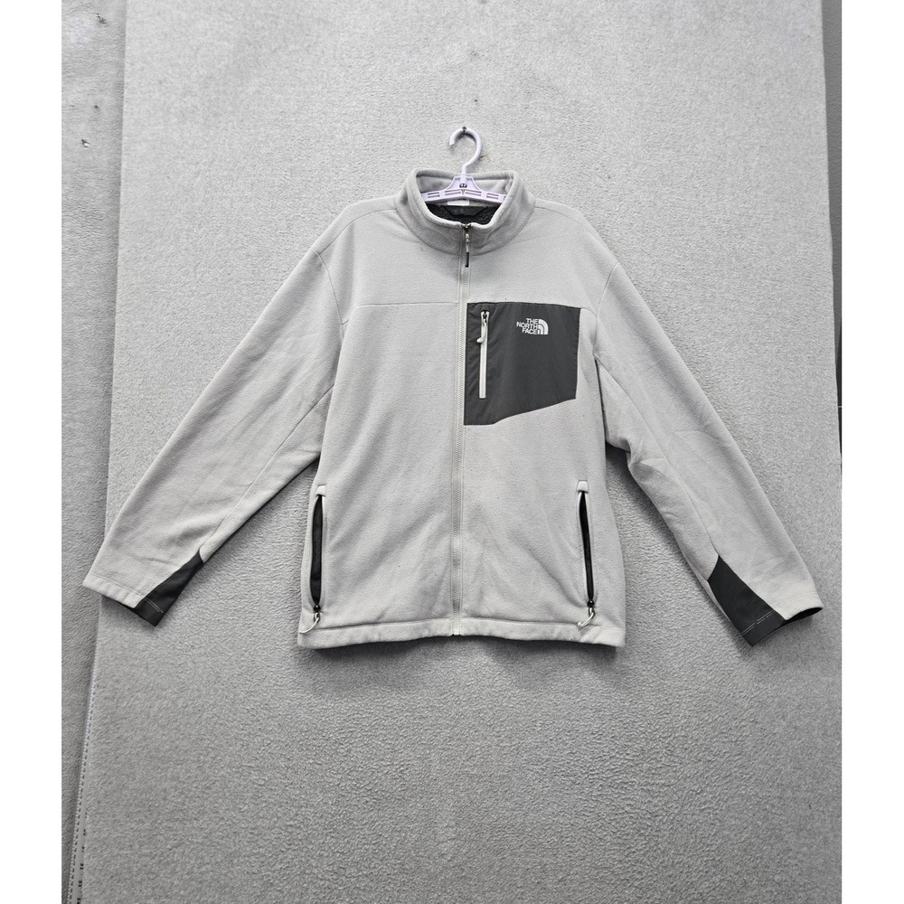 The North Face Men Jacket XL Gray Colorblock Fleece Logo Zipped Pockets Casual
